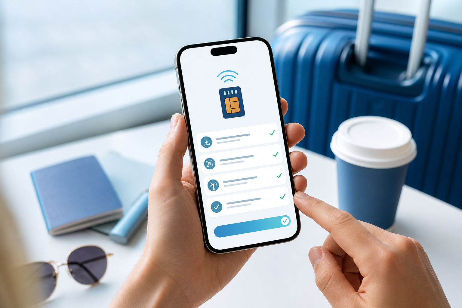 スマートフォンでeSIMを設定するイメージ