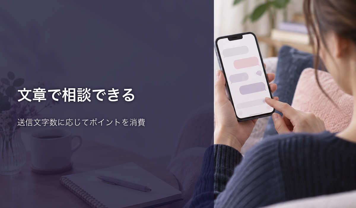 スマートフォンで文章を整理しながらチャット相談するイメージ