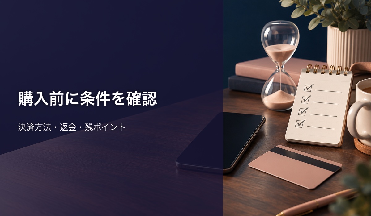 ポイント購入前に決済方法と条件を確認するイメージ