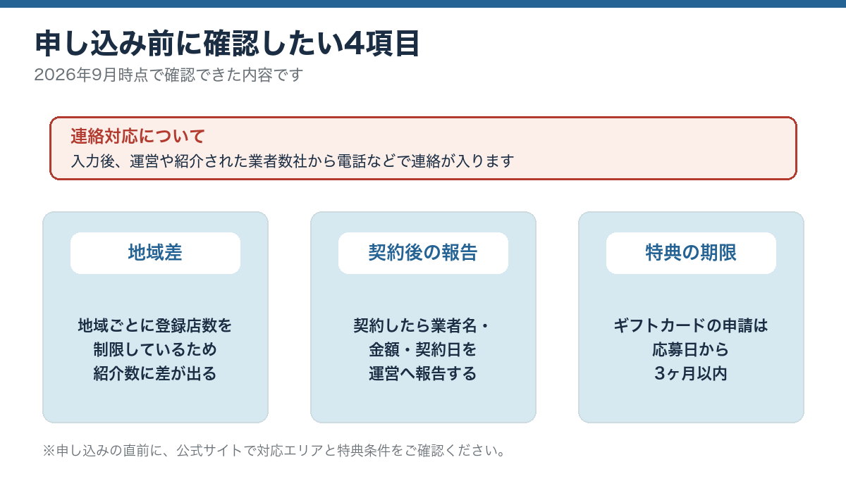 防水工事セレクトナビの申し込み前に確認したい注意点の図解