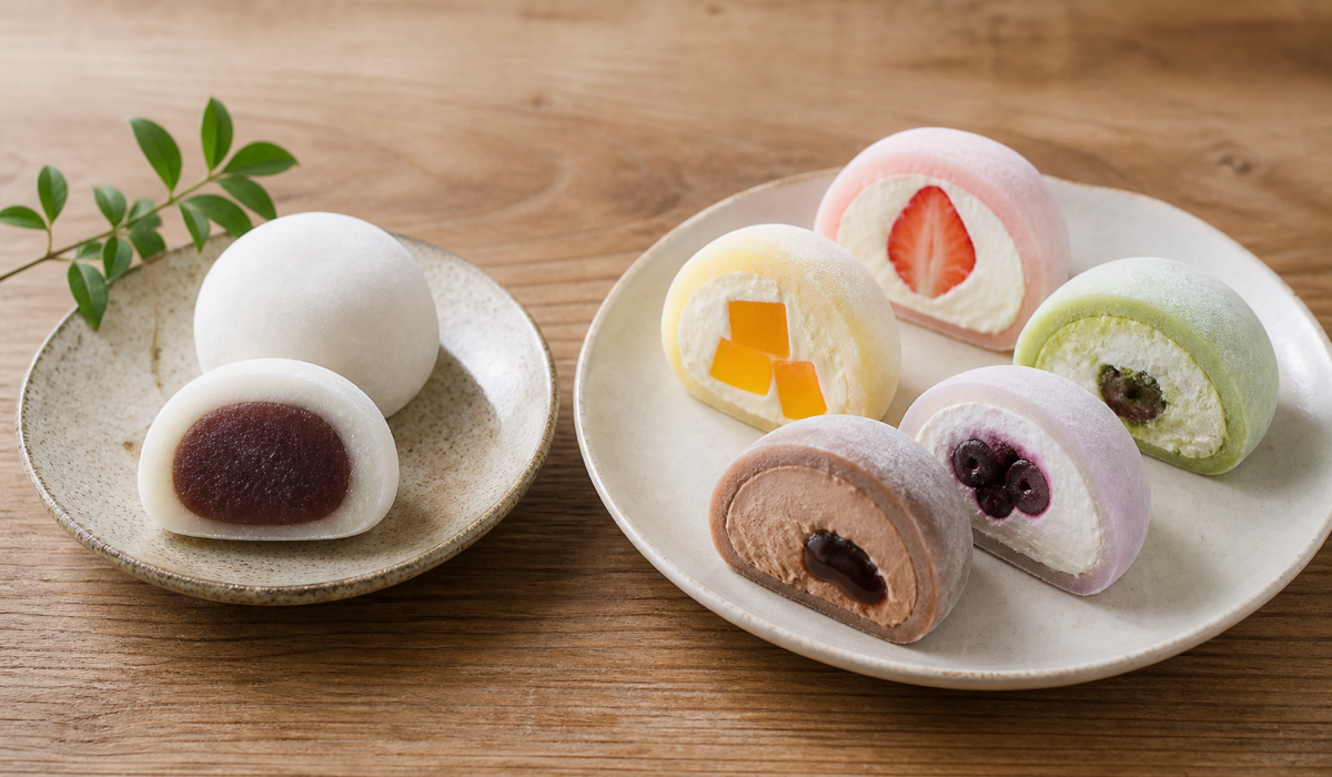 和大福とクリームや果物を使った大福のイメージ