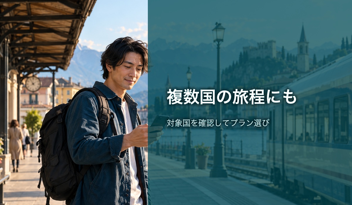 複数国の移動中にスマートフォンを確認する旅行者