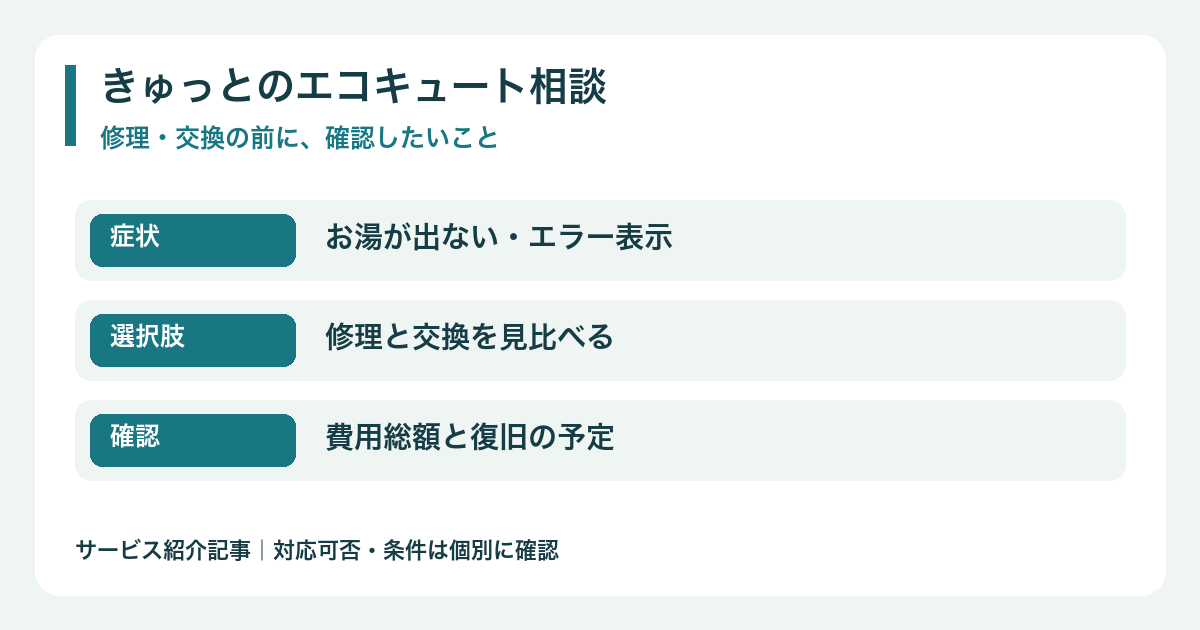 きゅっとのエコキュート修理・交換と見積もりの確認点