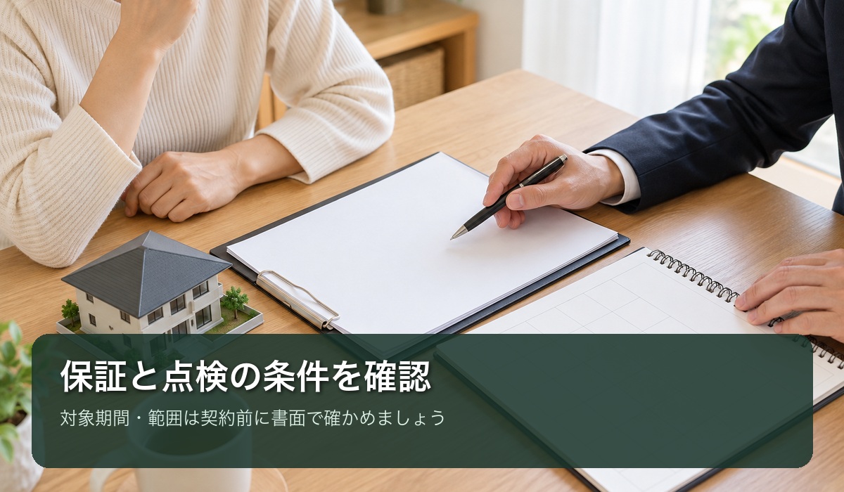 保証内容と点検予定を契約前に確認するイメージ