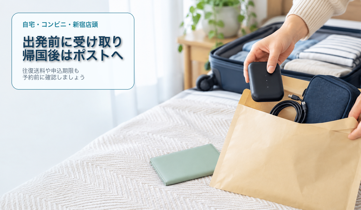Wi-Fiルーターを返却袋へ入れる手順のイメージ