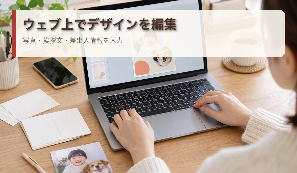 パソコンで写真入りはがきを編集するイメージ