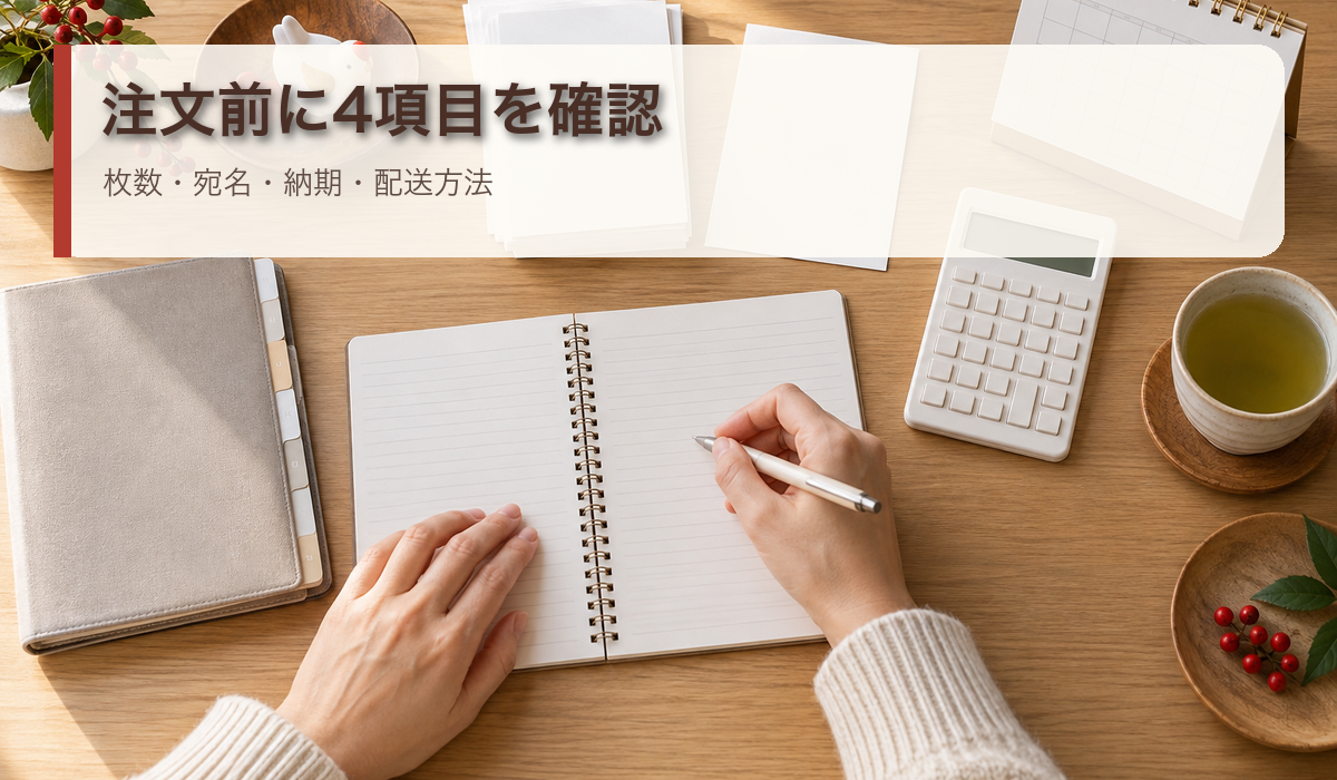 年賀状の枚数や納期を注文前に整理するイメージ